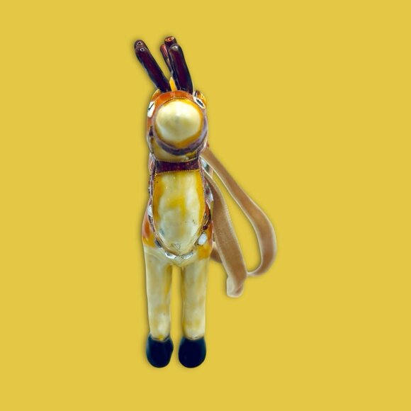 Vintage Ceramic Hand Painted Lusterware Reindeer Christmas Holiday Ornament RARE - Picture 5 of 8